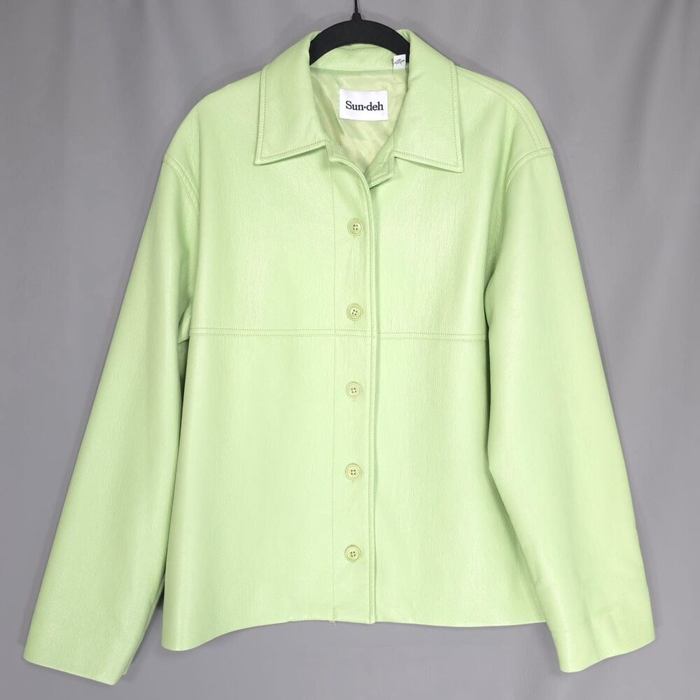 Aritzia SUN DEH Gabby New Women's‎ Faux Leather Jacket SMALL Green Button Front